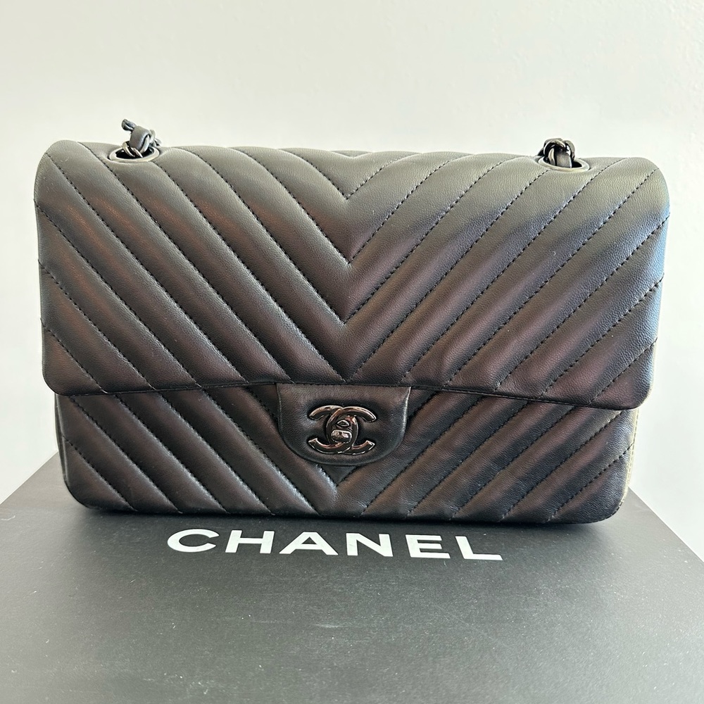 Rare Chanel Chevron black on black flap bag